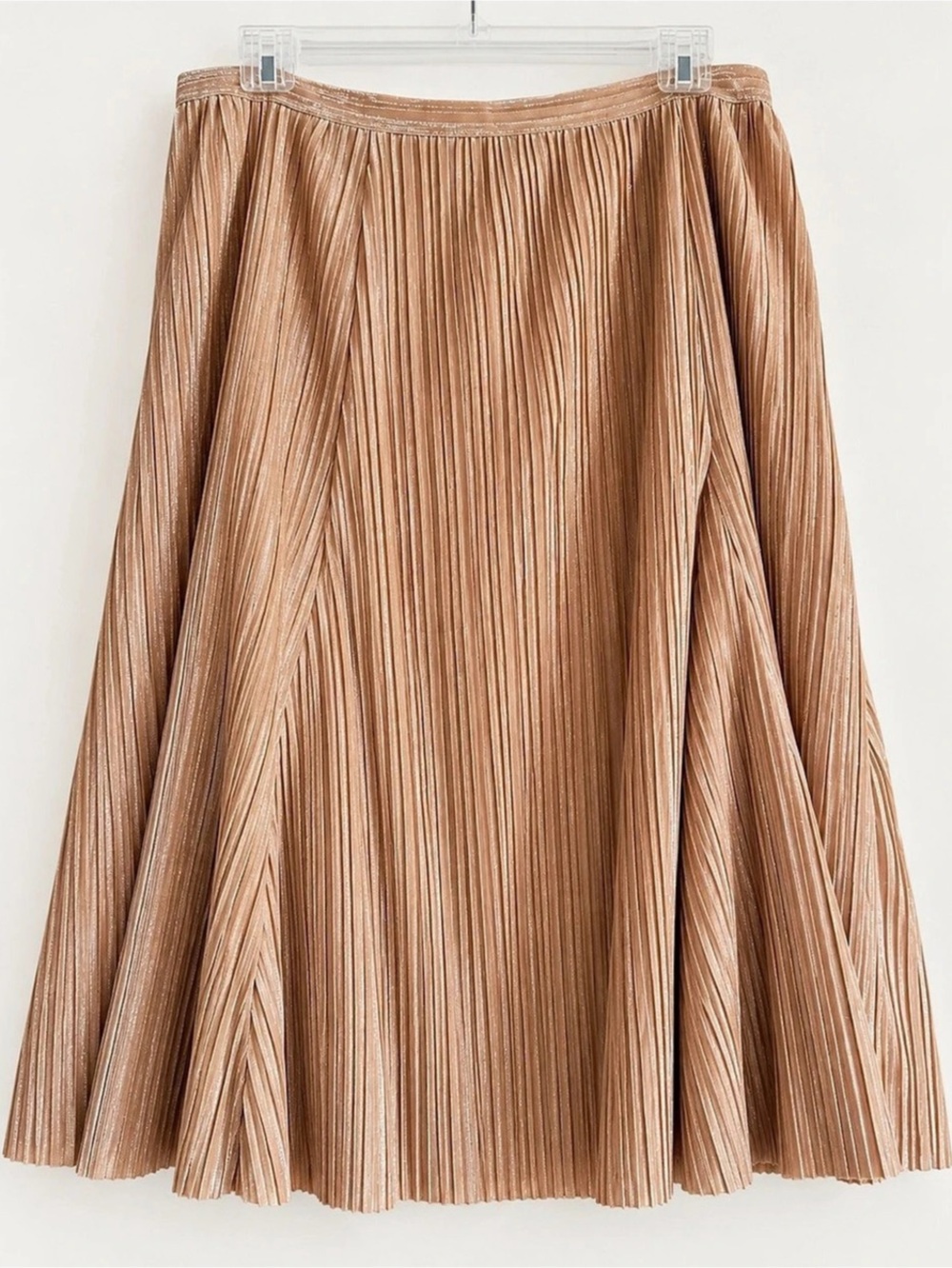 Maeve Anthropologie Rose Gold Metallic Pleated Midi Skirt Size L